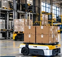 robô autônomo transportando caixas em armazém robô autônomo transportando caixas em armazém