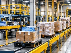 transportadores automatizados com pallets em centro de distribuição transportadores automatizados com pallets em centro de distribuição